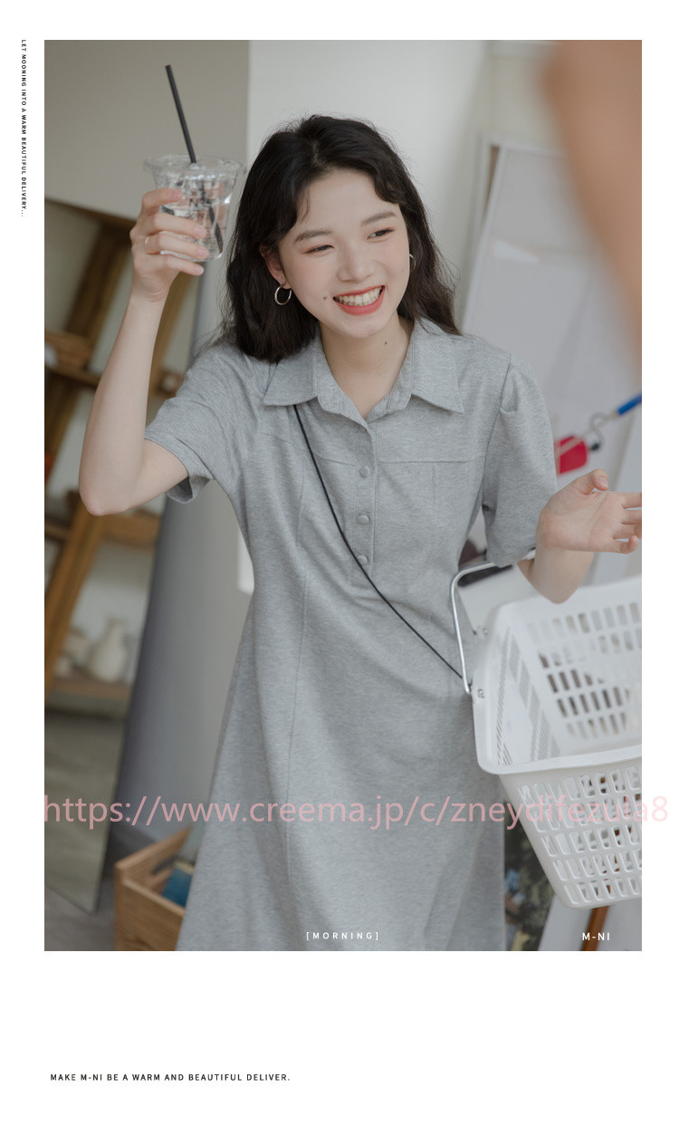 アカデミア風夏の新作小柄バルーンスリーブウエストを収めたスリムミドル丈スカート