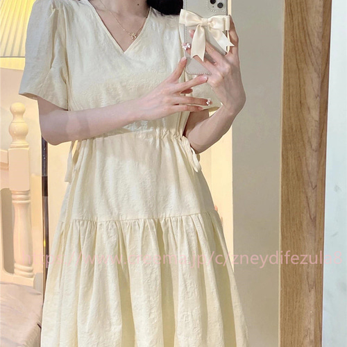 優しい風ミルクイエローvネックワンピース子供夏2024新型初恋収納