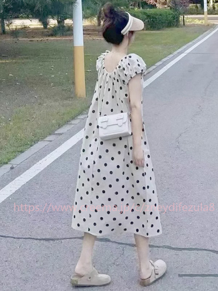 シックで美しく着こなせる波点泡袖ワンピース2024夏の新作婦人服ロングスカート小柄