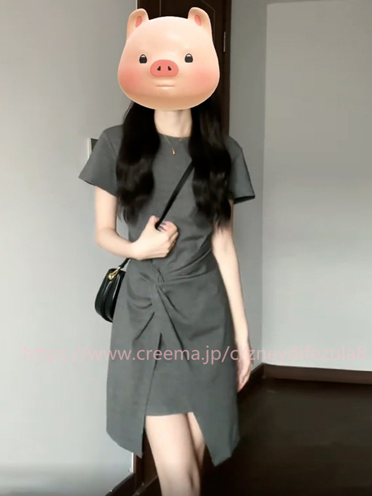 グレーのワンピースの子婦人服夏2024新型気品梨の形の小柄なデザインのスカート