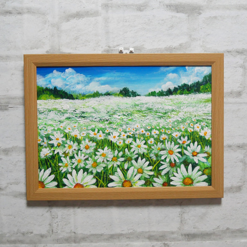 美しい花畑の油彩画 油絵 油彩 油彩画 絵 絵画【マーガレットのお花畑】 絵画 HR