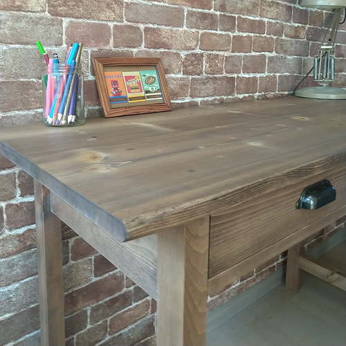 レトロな引出しのある学童机 幅110cm 作業台 学習机 ミシンテーブル 机  