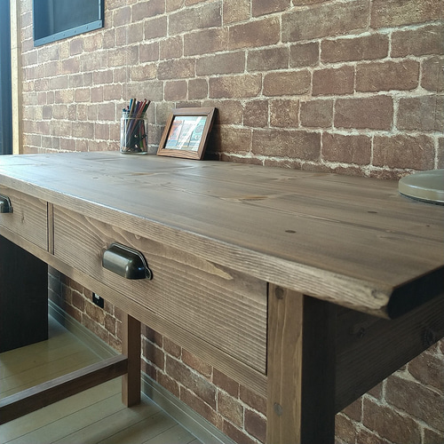 レトロな引出しのある学童机 幅110cm 作業台 学習机 ミシンテーブル 机  