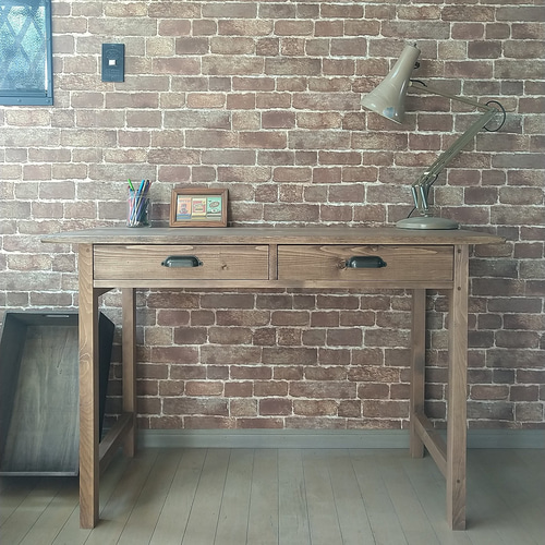 レトロな引出しのある学童机 幅110cm 作業台 学習机 ミシンテーブル 机  