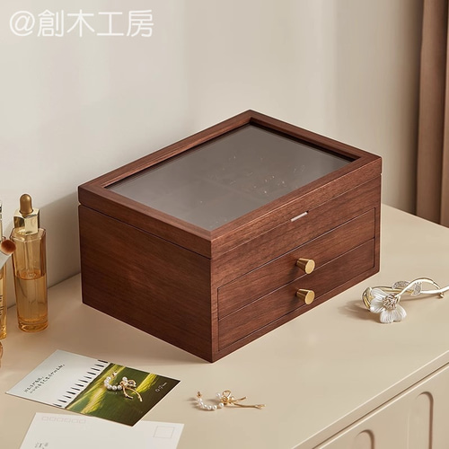 木製 可視化ジュエリーボックス 三段容量 アクセサリー収納 展示