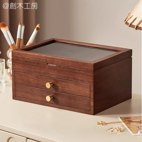 木製 可視化ジュエリーボックス 三段容量 アクセサリー収納 展示 小物