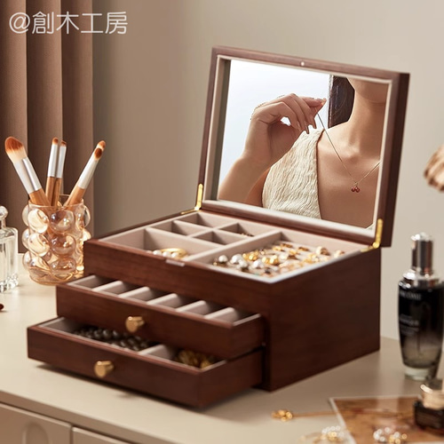 木製 可視化ジュエリーボックス 三段容量 アクセサリー収納 展示 小物