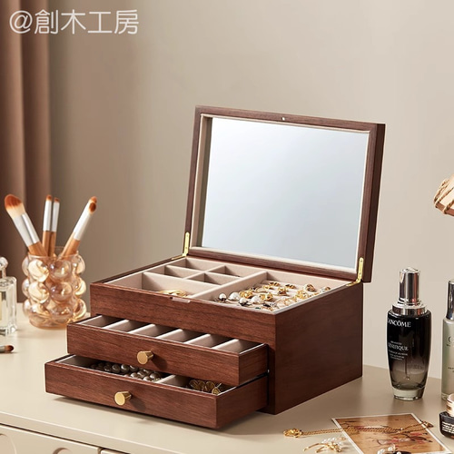 木製 可視化ジュエリーボックス 三段容量 アクセサリー収納 展示 小物