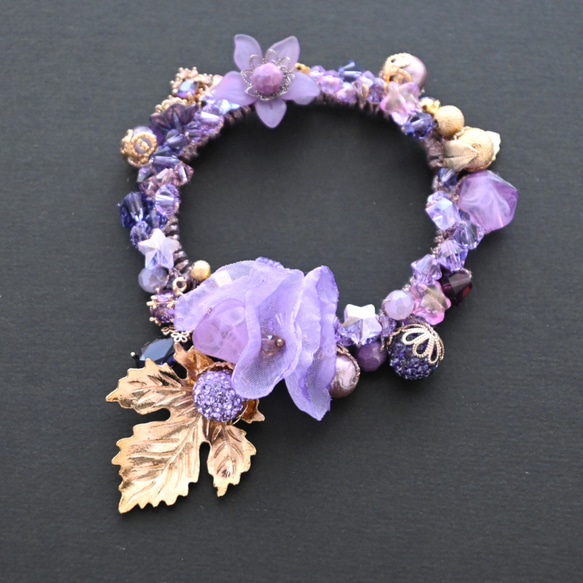 シュシュ ヘアゴム ビーズ バイオレット