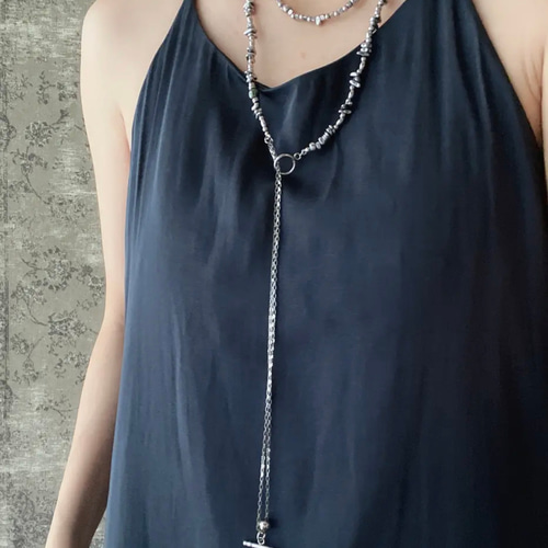 No.448ブラックパール淡水パール天然石レディースネックレスメンズ 