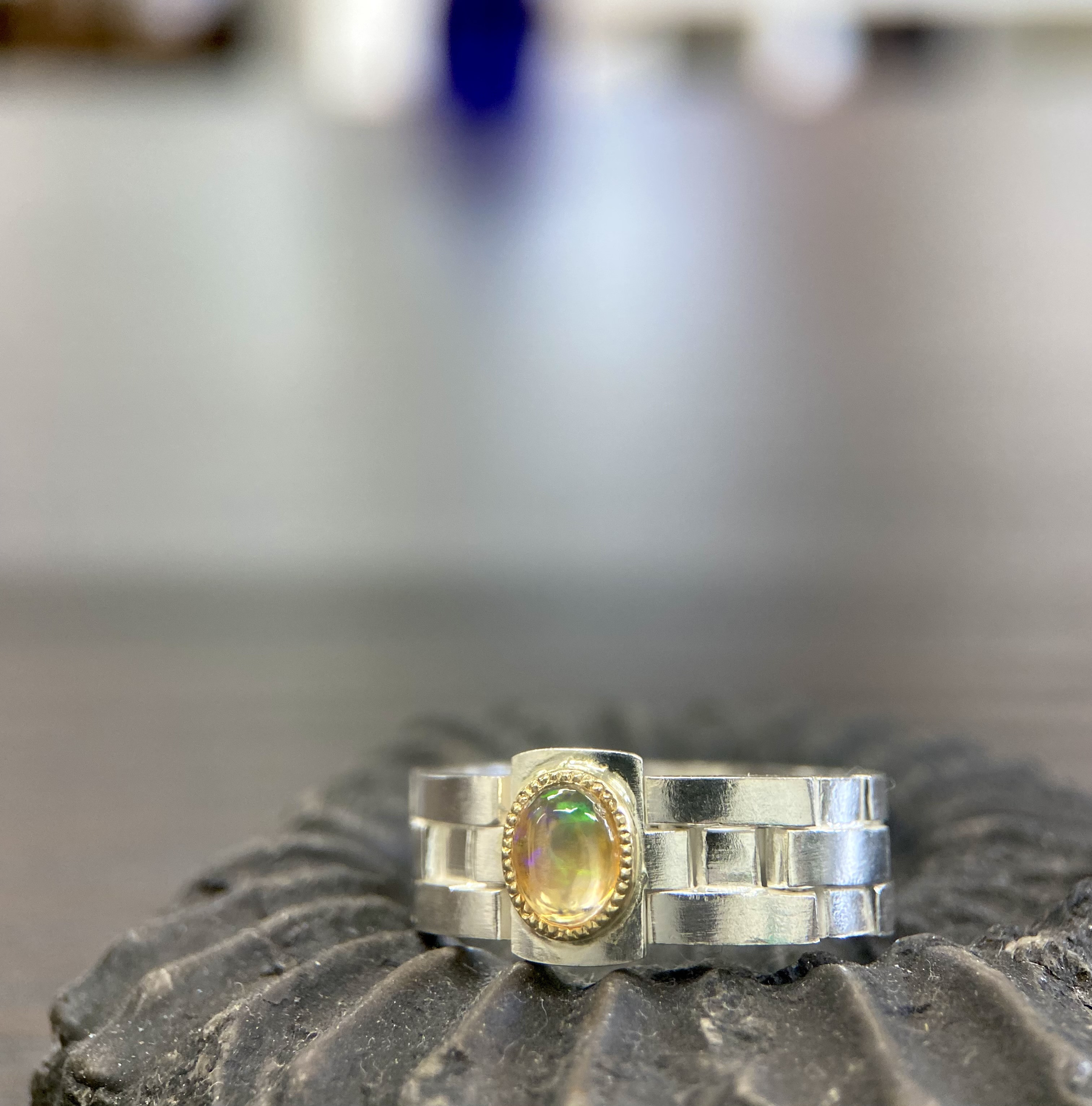 K18/silverメキシコオパールリング(送料無料)ファイア~~