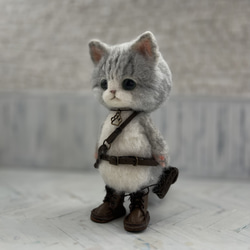 うさみみ帽子のごーぐるにゃんこ 羊毛フェルト ねこ ぬいぐるみ 7枚目の画像