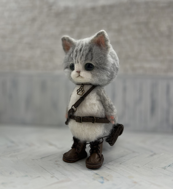 うさみみ帽子のごーぐるにゃんこ 羊毛フェルト ねこ ぬいぐるみ 7枚目の画像