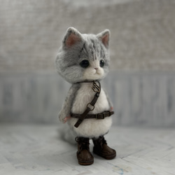 うさみみ帽子のごーぐるにゃんこ 羊毛フェルト ねこ ぬいぐるみ 8枚目の画像