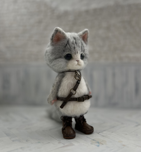 うさみみ帽子のごーぐるにゃんこ 羊毛フェルト ねこ ぬいぐるみ 8枚目の画像