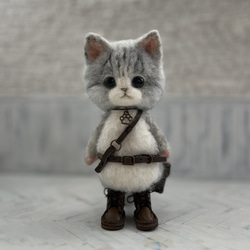 うさみみ帽子のごーぐるにゃんこ 羊毛フェルト ねこ ぬいぐるみ 6枚目の画像