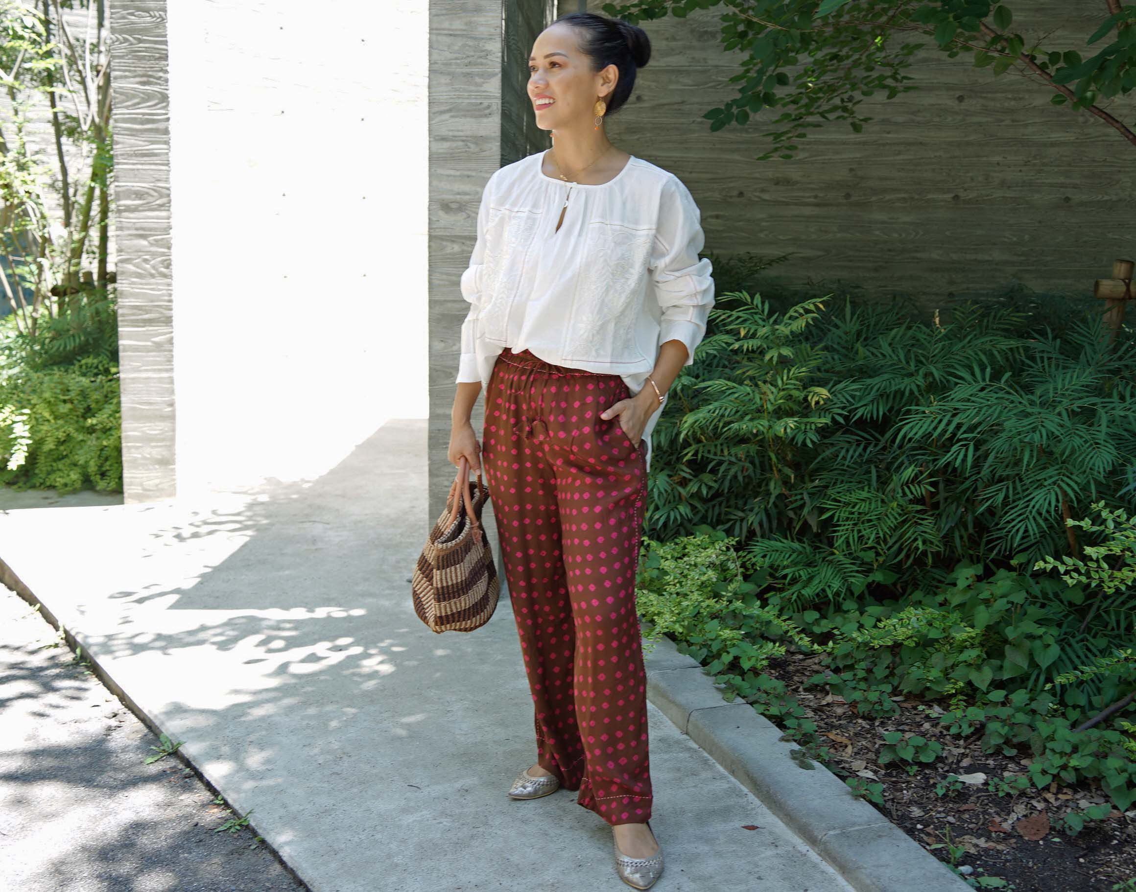 【即納可】バンダニ染・レーヨンイージーパンツ（NK24-006-brown）_manika