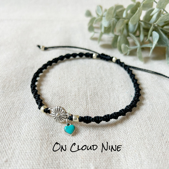 【On Cloud Nine☽アンクレット 様】9cm／8cm▶各200枚 ワックスコードアンクレット♡フラワー×ターコイズハート つけっぱなし