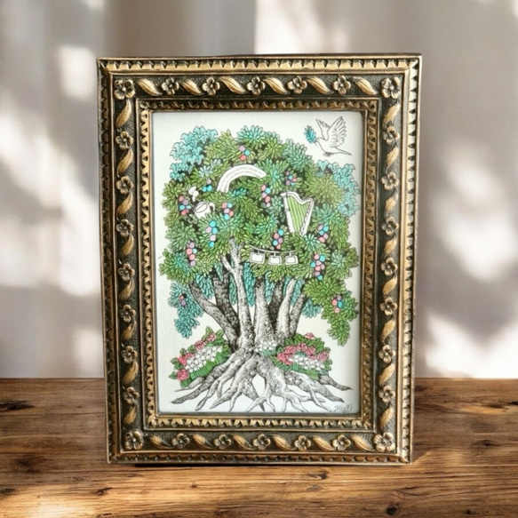 受注制作】原画「平穏の木」ペン画 ツリーのアート 森 緑 グリーン 野