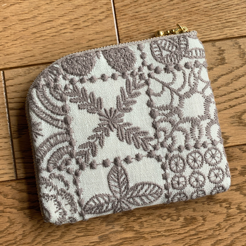 ミナペルホネン フォレストタイル ライトブルー×グレー ミニ財布