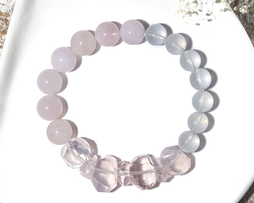 Tri Bracelet [モルガナイト×ローズクォーツ×シルキーローズ