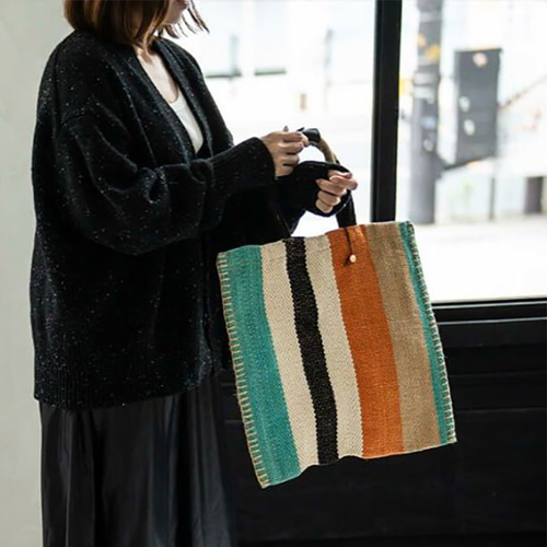 麻トートバッグ かごバッグ リネン ハンドメイド 天然素材 本革
