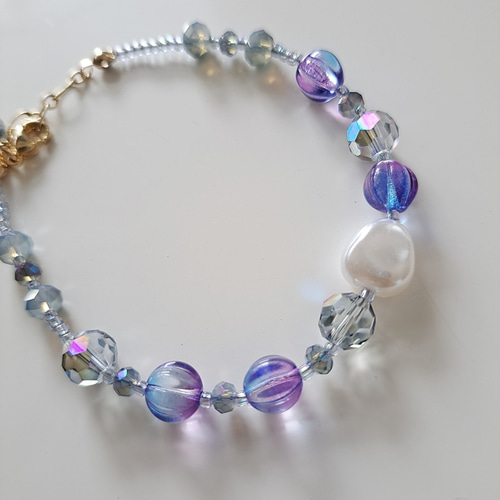 ミルフィオリ×スワロフスキー×チェコビーズのチャーム チェコ プラム