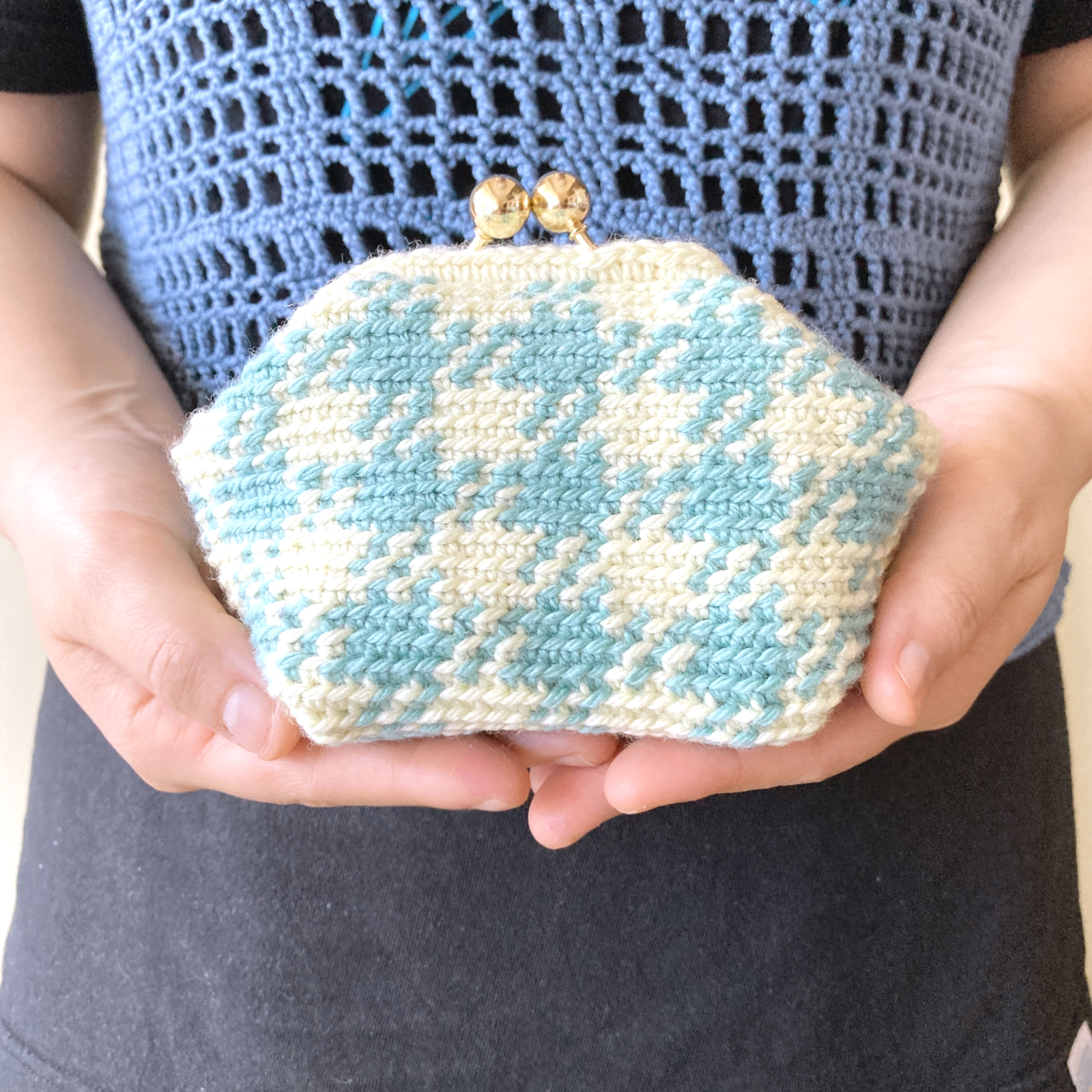 150色＊推し色で作る手のひらサイズのがま口ポーチ＊シェパードチェック＊送料無料