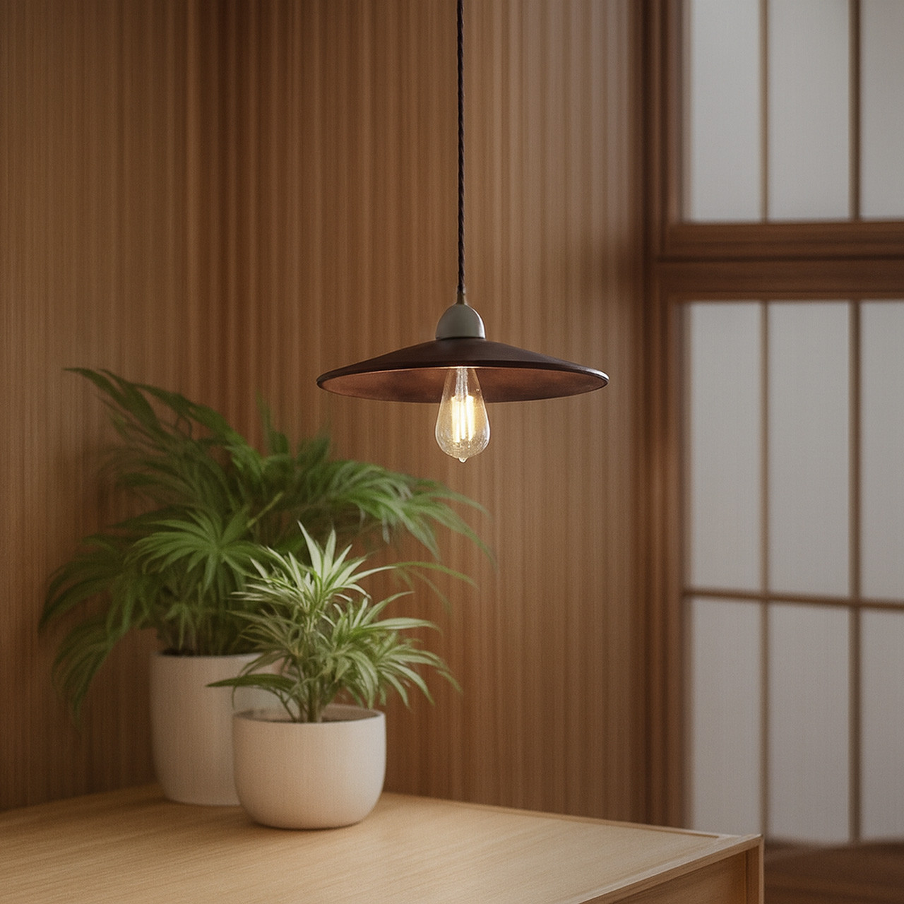 大正レトロスタイル 北米産ブラックウォールナットペンダントランプ 職人手作り 249LC