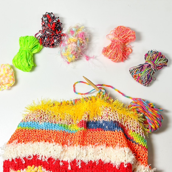 編み物キット【気ままショッピングバッグⅡ】ネオンオレンジ 2枚目の画像