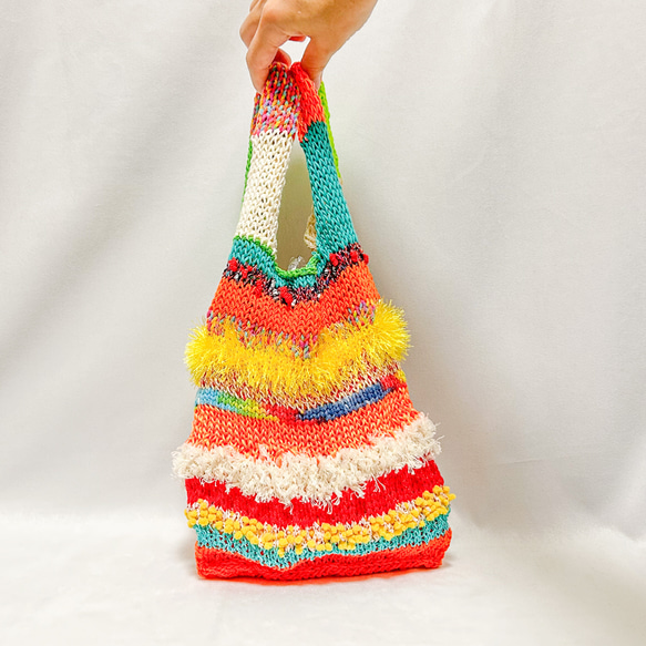 編み物キット【気ままショッピングバッグⅡ】ネオンオレンジ 5枚目の画像