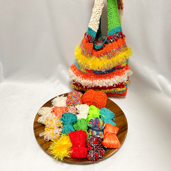 編み物キット【気ままショッピングバッグⅡ】ネオンオレンジ 3枚目の画像