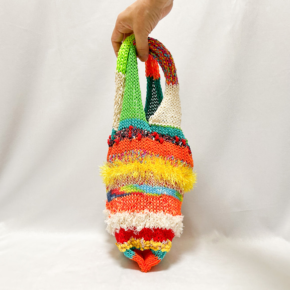 編み物キット【気ままショッピングバッグⅡ】ネオンオレンジ 7枚目の画像