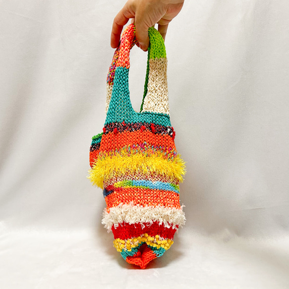 編み物キット【気ままショッピングバッグⅡ】ネオンオレンジ 9枚目の画像