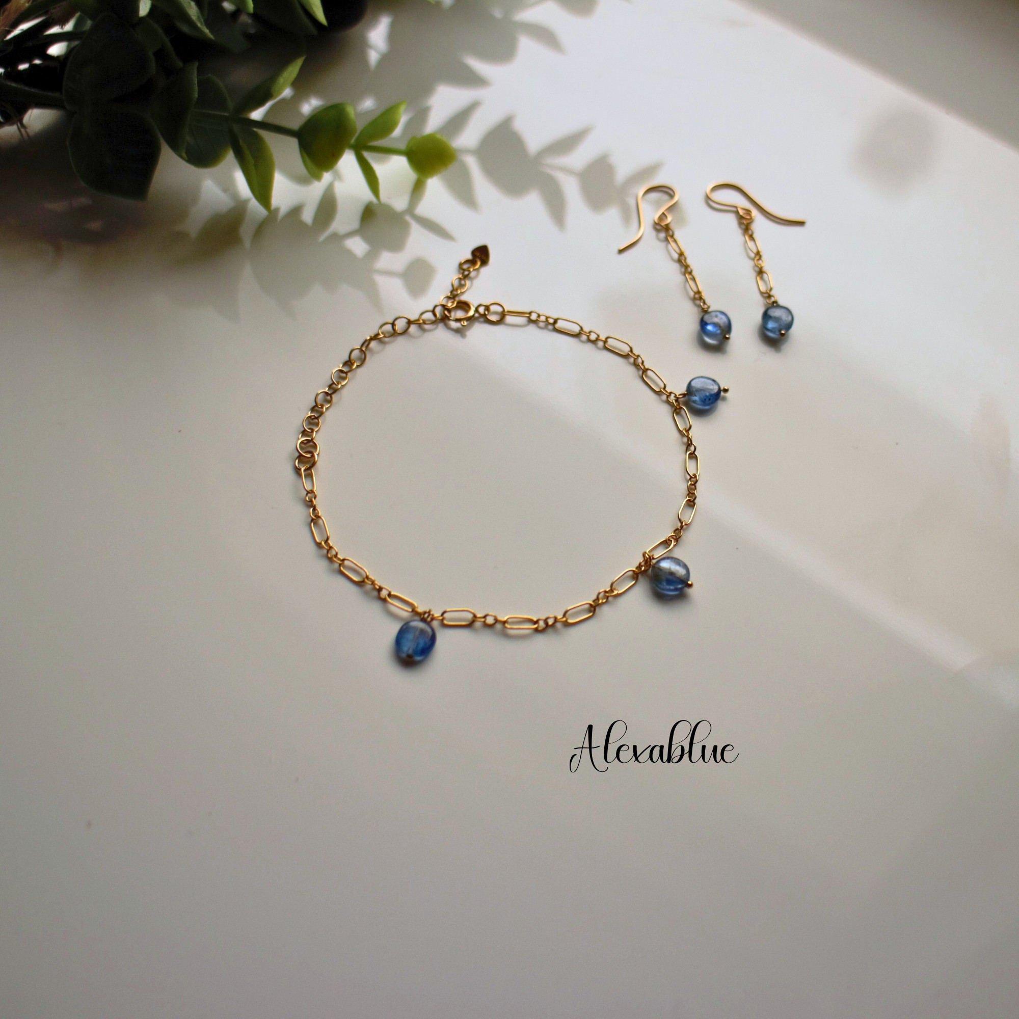 カイヤナイト アンクレット＆ピアス　セット　K14GF kyanite