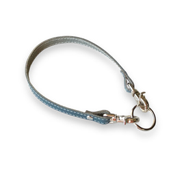 フェミニン ネックストラップ ブルーグリーン 本革 編み込み