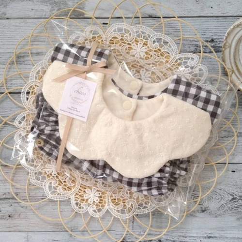 まんまるスタイ&カボチャパンツ(モノクロチェック)