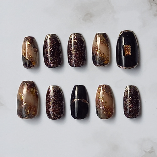 サイズオーダー】 ネイルチップ No.22 ブラウンインクニュアンス