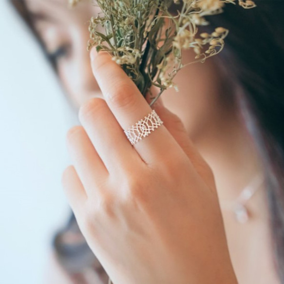 Sv925純銀製 透かす レース風 リング 指輪　  重ね付け つけっぱなし　ニッケルフリー　金属アレルギー対応 4枚目の画像