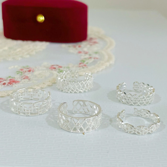 Sv925純銀製 透かす レース風 リング 指輪　  重ね付け つけっぱなし　ニッケルフリー　金属アレルギー対応 10枚目の画像