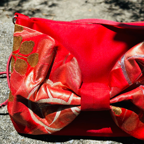 プラチナカラー帯リメイクバッグ クラッチ&ポシェット2way 斜めがけ