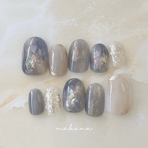 ネイビーのキラキラニュアンス ネイルチップ ブライダル 結婚式 成人式