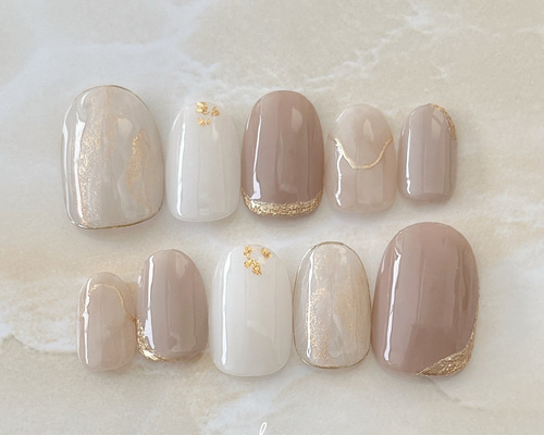 ネイルチップニュアンスカフェラテくまちゃん962専用 ネイルチップニュアンスカフェラテくまちゃん962専用 - ネイル