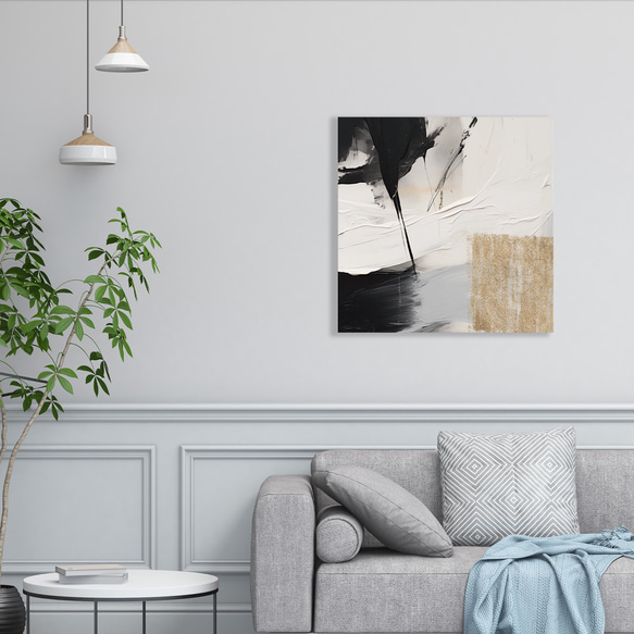 正方形キャンバスパネル モノトーン&ゴールド抽象画 3枚セット　北欧ジャパンディ アートパネル abstract 3枚目の画像