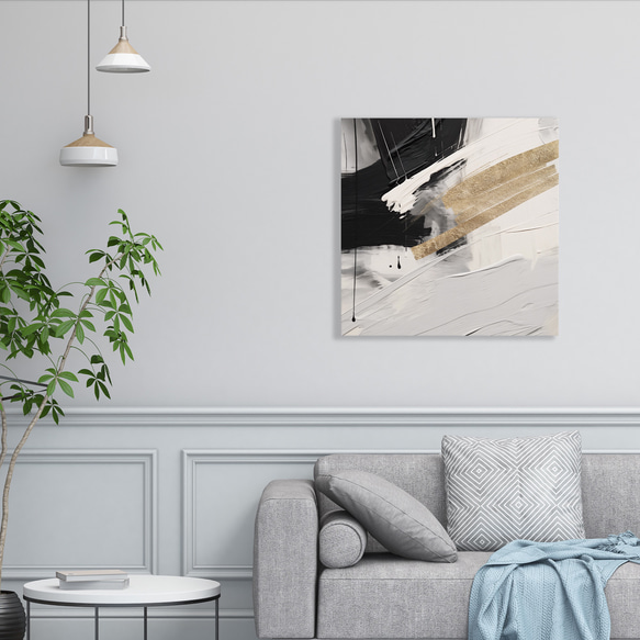正方形キャンバスパネル モノトーン&ゴールド抽象画 3枚セット　北欧ジャパンディ アートパネル abstract 4枚目の画像