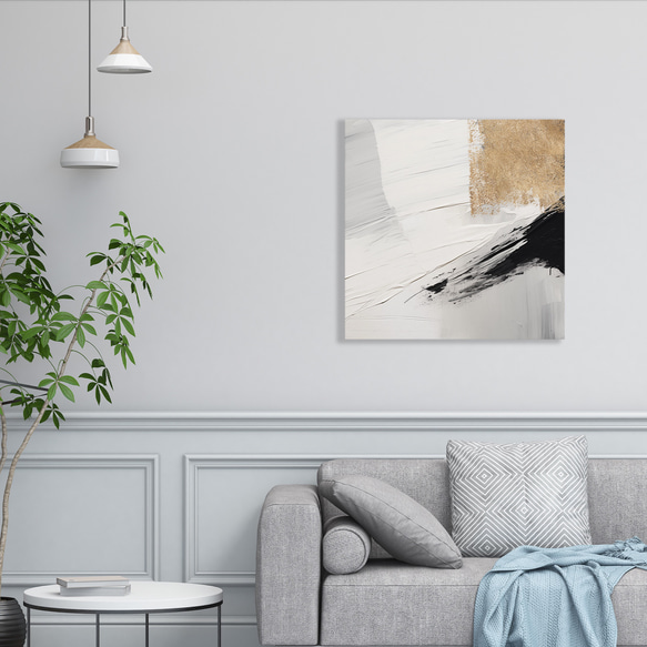 正方形キャンバスパネル モノトーン&ゴールド抽象画 3枚セット　北欧ジャパンディ アートパネル abstract 5枚目の画像