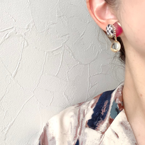 雫ハートのダルメシアン×ミニミニチャーム ピアス イヤリング 雫ハートのダルメシアン×ミニミニチャーム ピアス イヤリング
