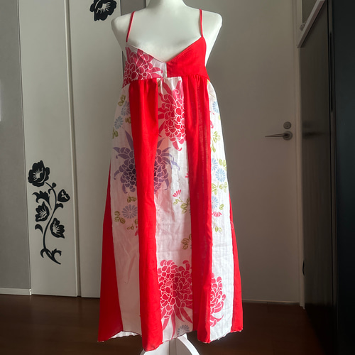 限定1点 着物リメイク 綿絽糸菊柄浴衣からキャミソールワンピース 