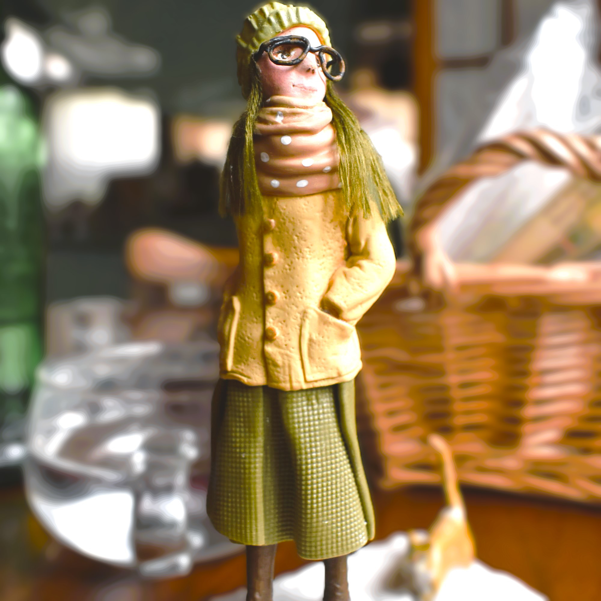 ミニチュアドールオブジェ/愛ネコと冬の散歩道