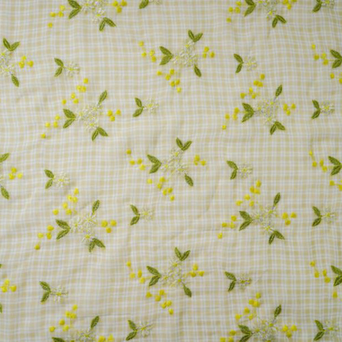 フレンチ風デイジー刺繍小花柄 チェック柄 春夏の刺繍生地 [JY9018 